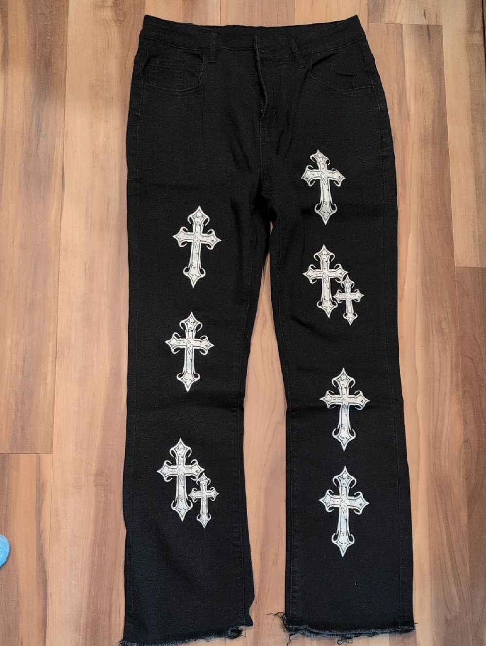 Black Men's Jeans with White Cross Appliqué